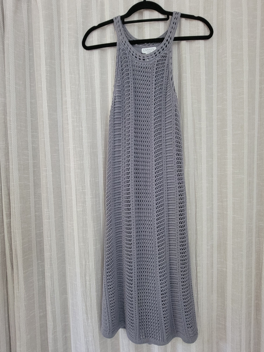 Carmen Marc Valvo Light Gray Crochet Racerback Midi Dress